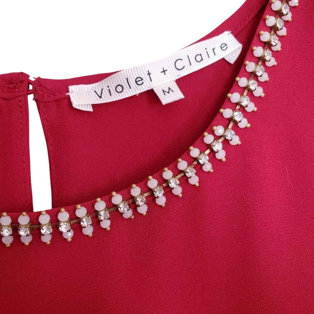 Violet Claire Top Women's Size M Red Beaded Jewel Tone Sleeveless Blouse Office